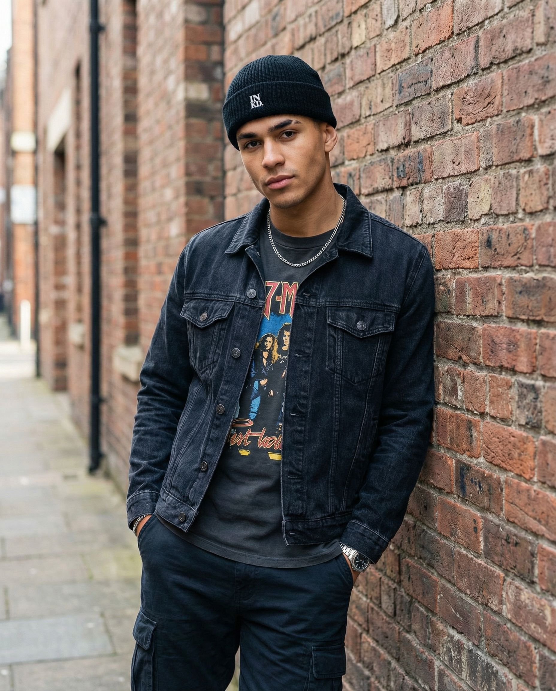 White INKD Logo Fisherman Beanie in Black